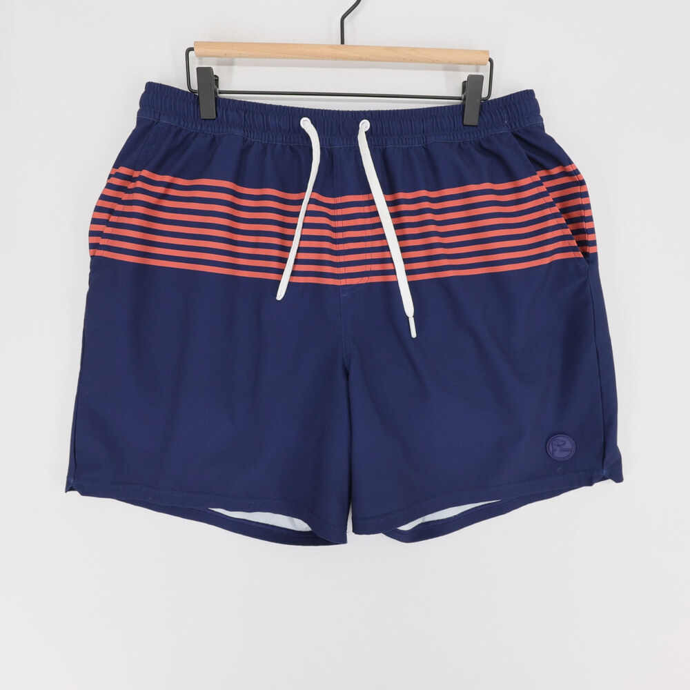 Rhoback The First Mate Swim Trunks Mens XL Navy Blue Striped Lined Stretch